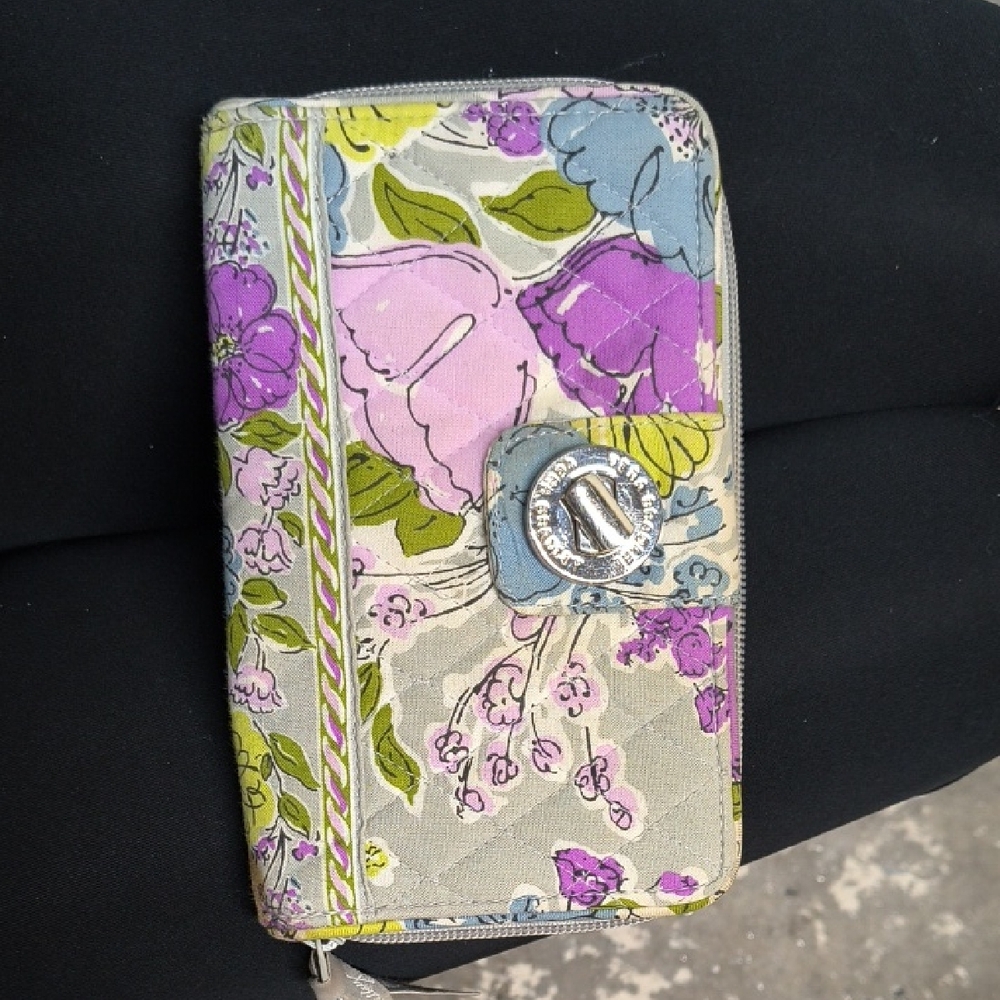 Vera Bradley Floral Zip Wallet in Purple, Pink, Blue & Green